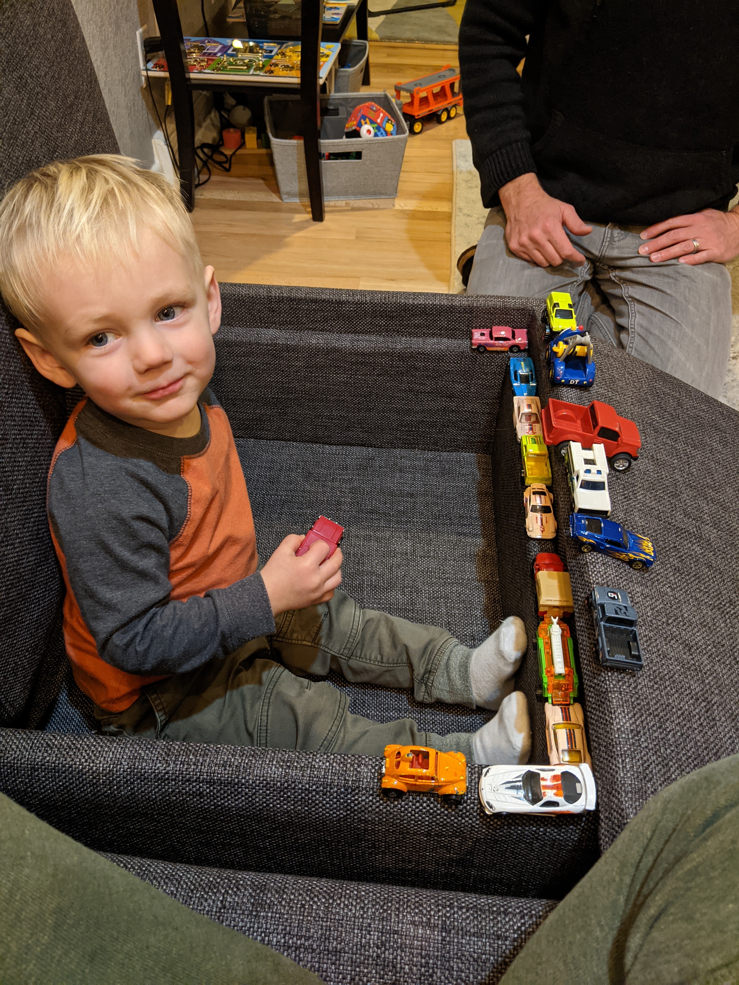 Owen playing with cars.
