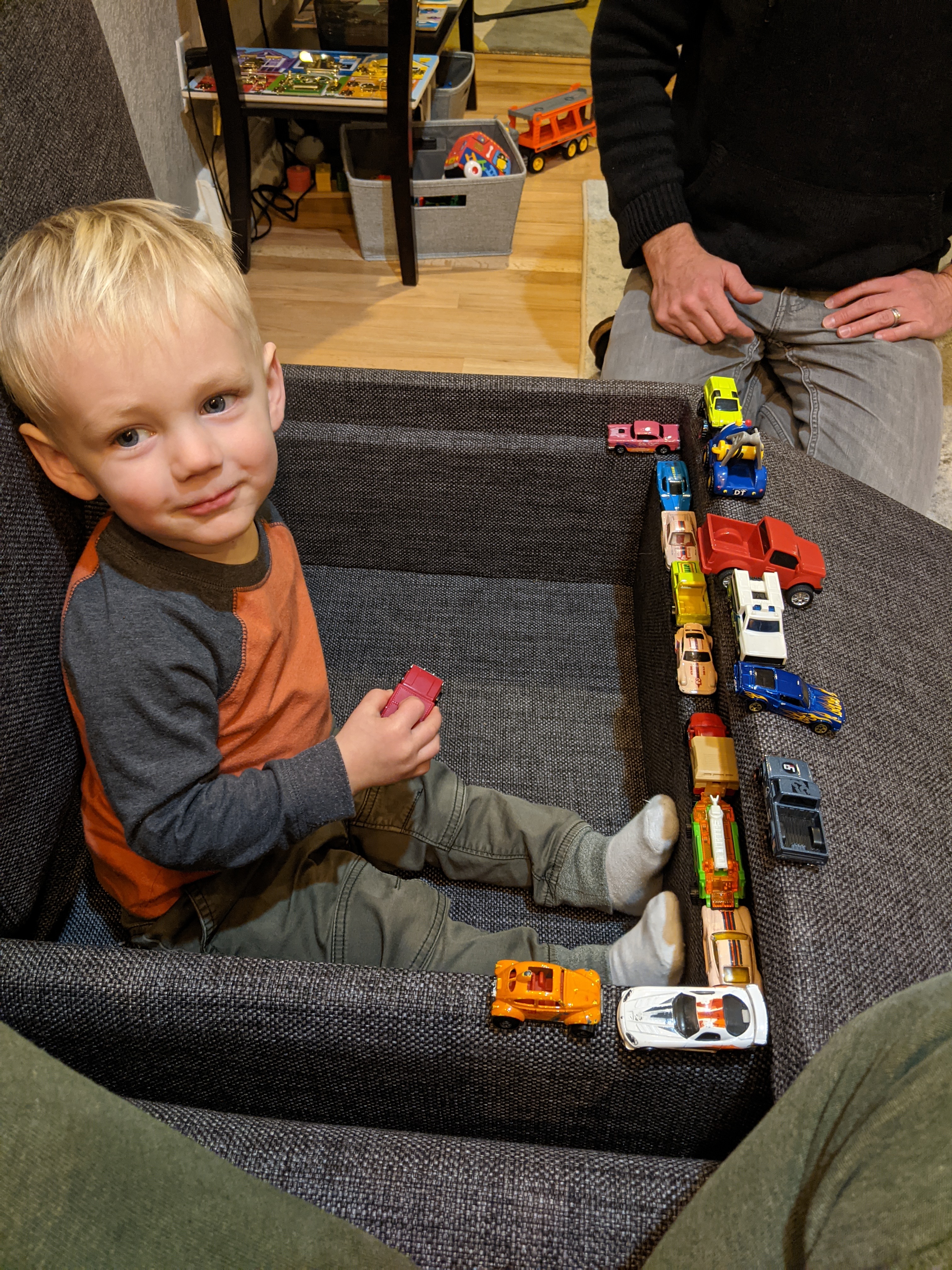 Owen playing with cars.